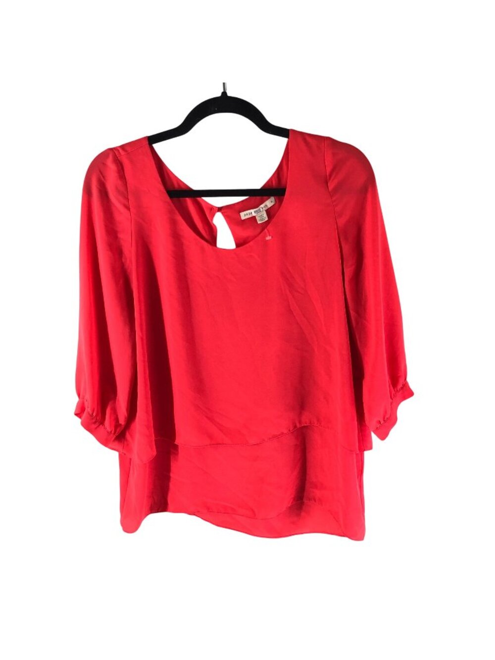 Paper Crown Womens Blouse Layered Look 3/4 Sleeve Keyhole Back Orange M